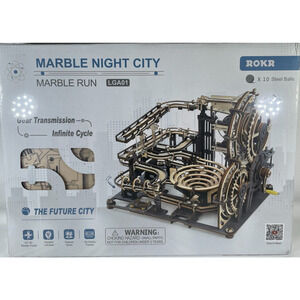 ROKR 3D Marble Night City Run LGA01 - Gear Driven Puzzle, Steel Balls, Wood DIY